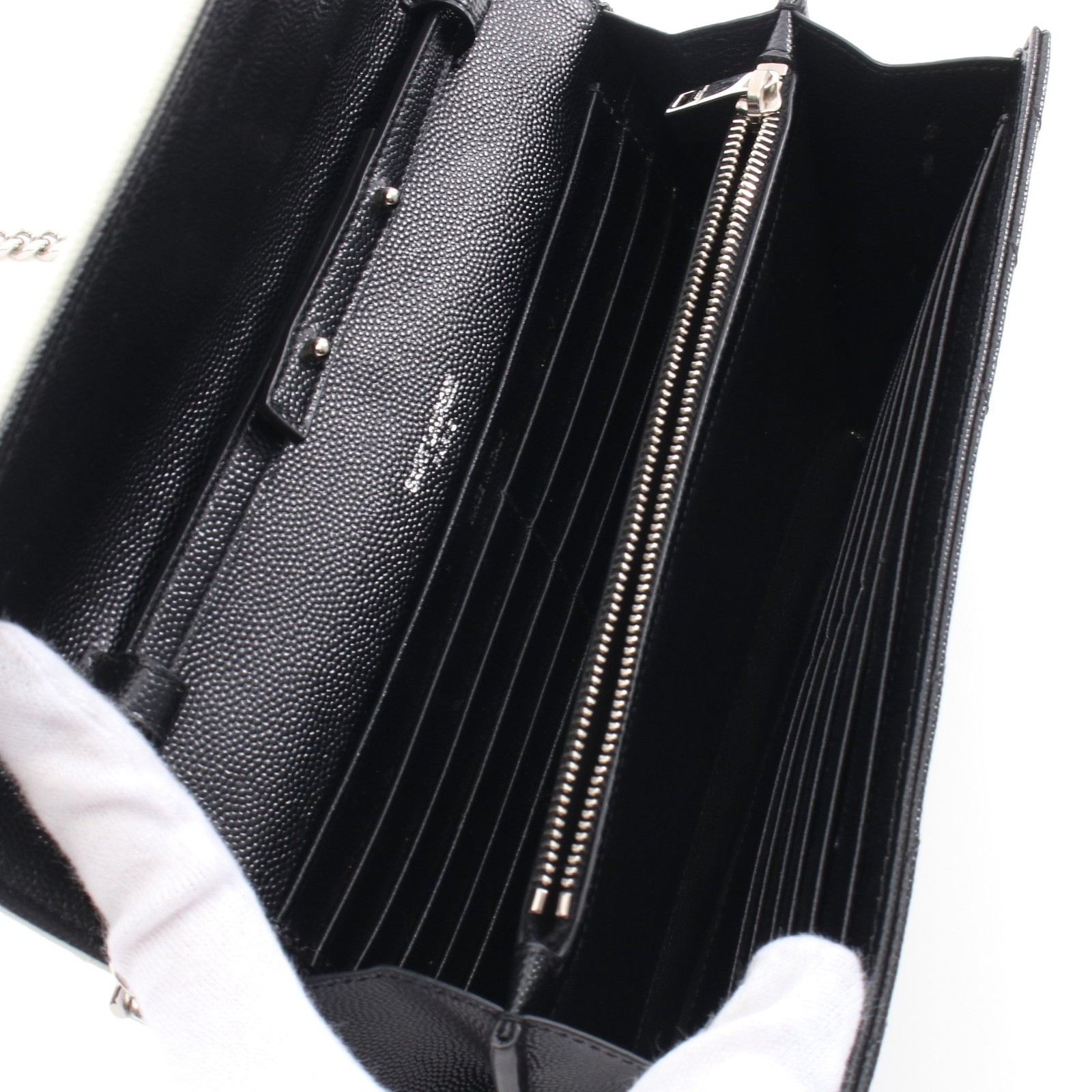 【Borsa】SAINT LAURENT PARIS Cassandra Portafoglio Classico Catena Pelle Off White Nero