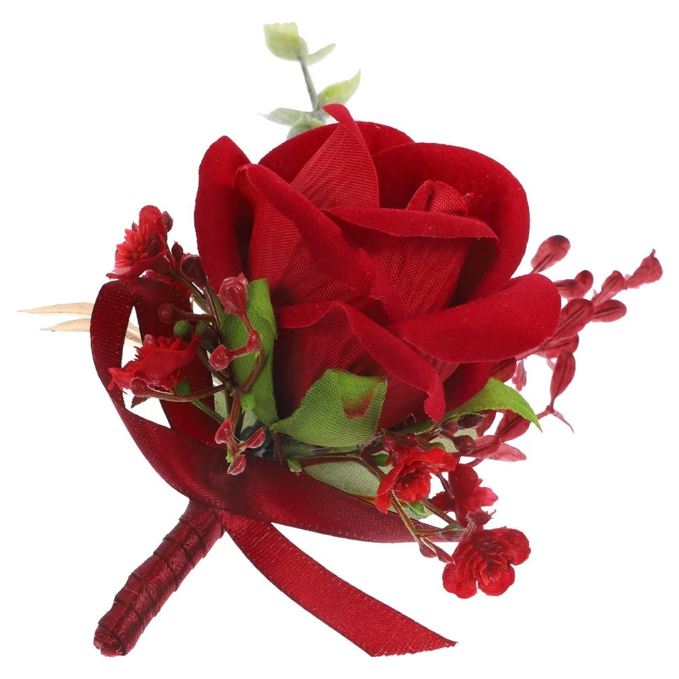 Boutonnière de mariage corsage de fleur de rose artificielle pour la mariée - Photo 3/4