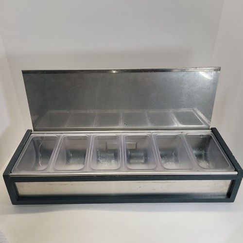 Stainless Steel and Wood Bar Condiment Caddy w/6 Trays