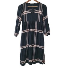 Madewell Plaid Empire Midi Dress Womens Size 0 Black & Pink Boho