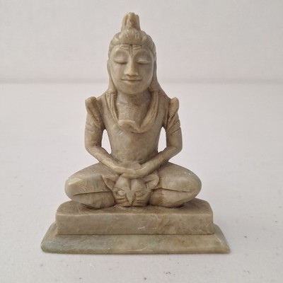 Vtg Hand Carved Marble Stone Lord Buddha & Cat Statue Sitting Meditating 3.75 