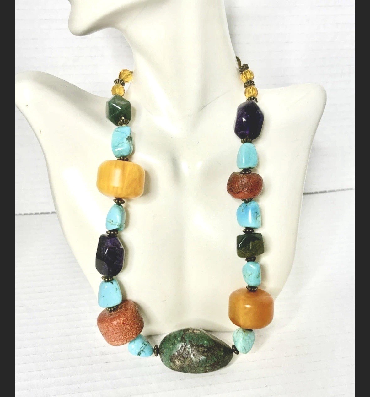 vintage Multi stone Statement necklace Chunky Tri… - image 2