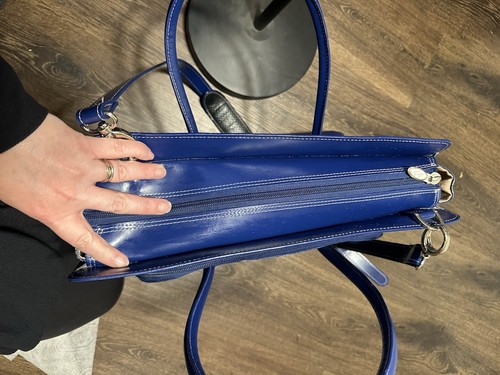 McKlein blue leather Strap Lake Forrest Laptop Bag Tote 15x13 trendy functional - Afbeelding 20 van 24