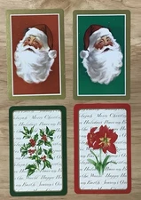 FOUR Christmas Santa Claus Holly Berries Playing Cards Lot Individual Cards Swap