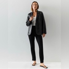 Quince Ultra-Stretch Ponte Straight Leg Pants Black Womens Large Workwear Slim