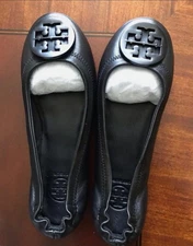 Tory Burch Leather Black/black Flat Shoes Size 6.5