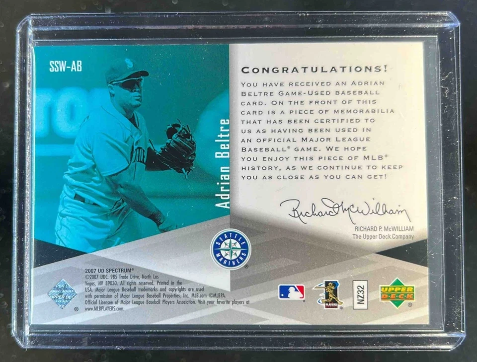 2007 Upper Deck Spectrum Adrian Beltre Jersey #/199 Mariners - Image 2 of 2