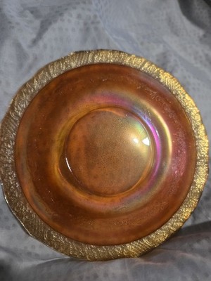 Vintage Normandi  Marigold Iridescent Federal Glass Saucer Plates Set Of 5