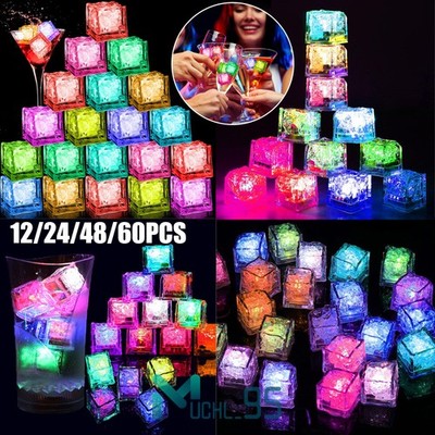 12~60 Pcs Reusable Light Up Ice Cubes for Drinks Liquid Sensor Glowing Ice Cubes