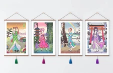 Doki Literature Club Ukiyo-e Poster Wall Scroll Set 12x18 Monika Sayori Yuri