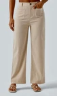 Halara Linen Feel Trousers Sand Beige Size M Regular Straight Leg High Waist New