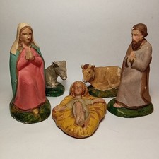 STATUA STATUINA PRESEPE VINTAGE GESSO EPOCA '30 '40 SACRA FAMIGLIA SERIE 16 CM