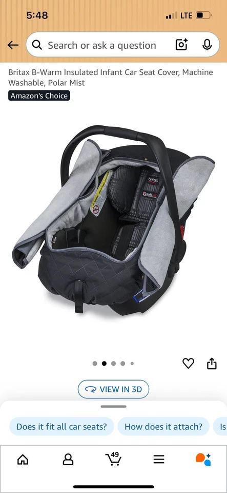 Britax B-Warm Insulated Infant Car Seat Cover, Machine Washable, Polar Mist - Image 2 of 4
