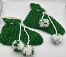 HANDMADE Crochet House Slippers Granny Green White Comfy & Warm