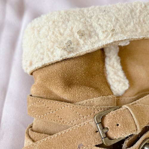 Nine West Cruzal Camel Suede Strappy Heeled Boots w/ Sherpa Lining - Women 8 - Picture 7 of 12
