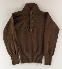 US Military 5 Button Henley Sweater 100 Wool Brown Mens S 34-36