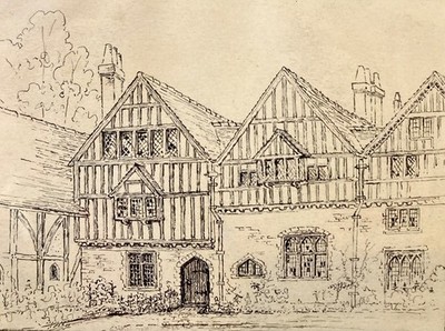 Frederick Jonas Wilder original Pen & Ink sketch of Cathedral Close, Winchester