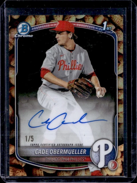 2025 Bowman Draft Cade Obermueller Chrome Auto Peanuts Refractor 1st #/5