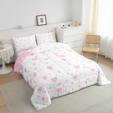 Hearts Bedding Set Queen, Cute Love Hearts Comforter for Boys Girls Pink and ...