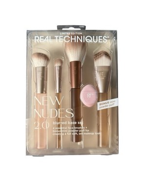 Real Techniques New Nudes 2.0 Blurred Base Set Brushes & Powder Puff NEW