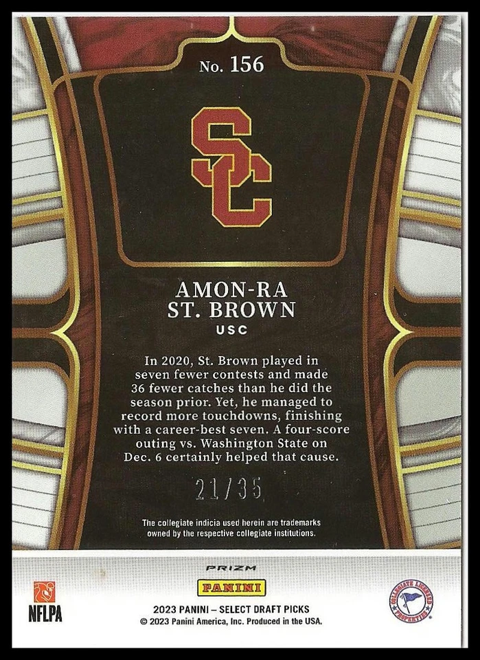 2023 Panini Select Draft Picks #156 Amon-Ra St. Brown White Prizm #/35 - Image 2 of 2