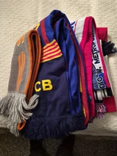 Lot of 7 MLS Scarves Bundle Soccer Barcelona, Madrid, Shots, LA Galaxy, NEW