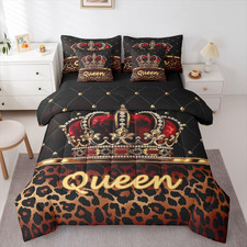 Leopard Print 7 Piece Bedding Set King Queen Crown Comforter Set with Sheets Wil