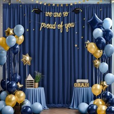 2 PCS 8x10 FT Navy Blue Backdrop Curtains Polyester Birthday Photo Drapes Set