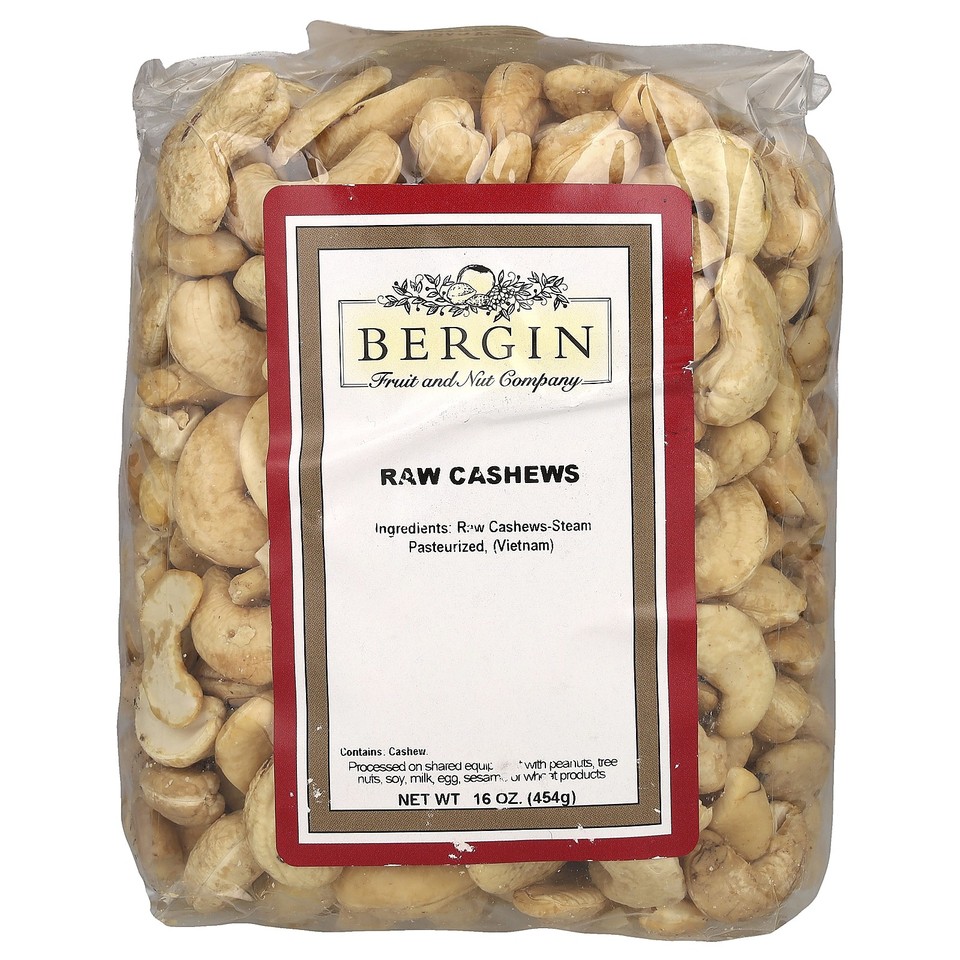 Bergin Fruit and Nut Company Raw Cashews 16 oz 454 g Kosher, Raw
