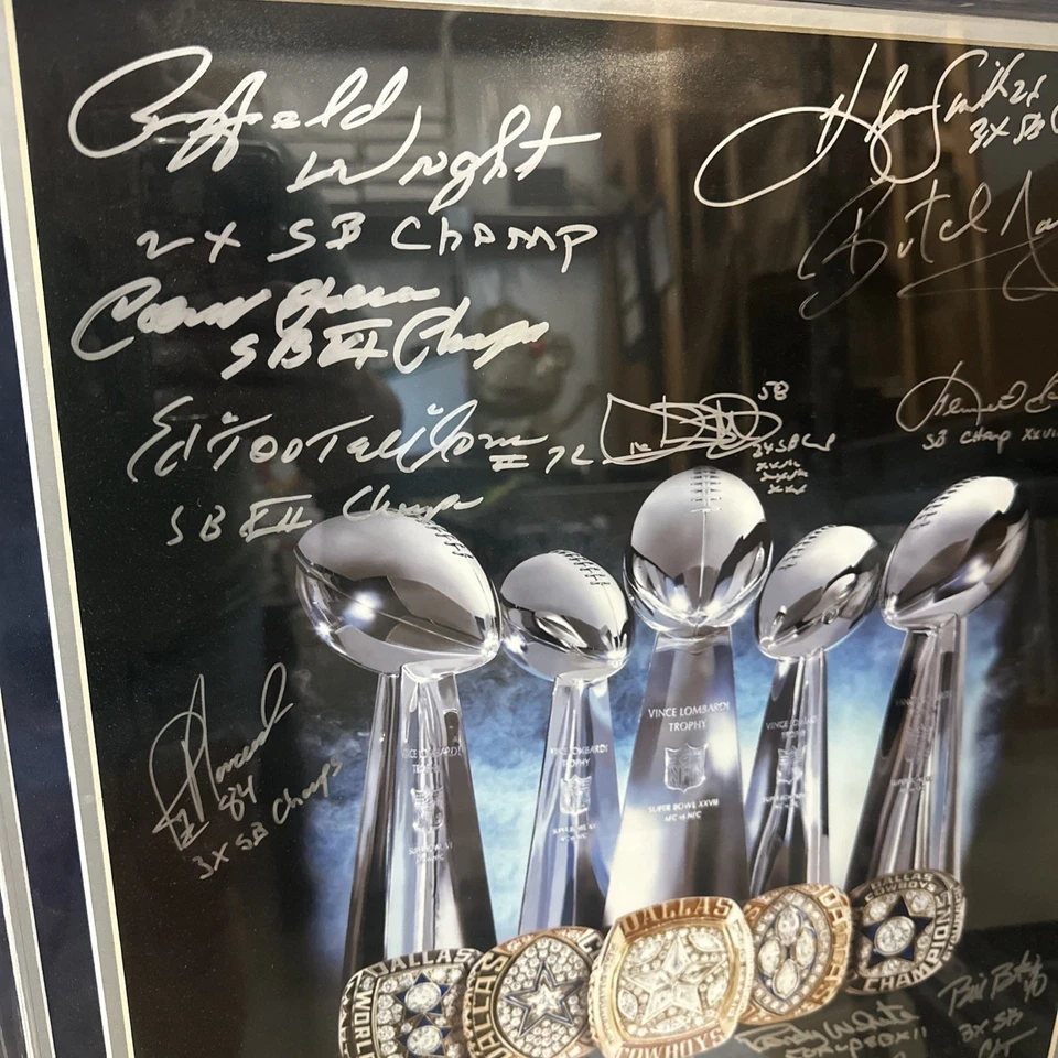 Dallas Cowboys 5 Championship Rings Signed 23X27 Framed Photo W/ SB Inscriptions - Image 2 of 4