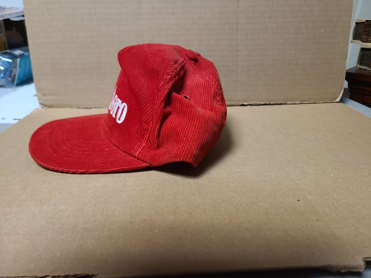 MARLBORO VINTAGE RED CORDUROY HAT & VINTAGE RED RACING HAT - BOTH
