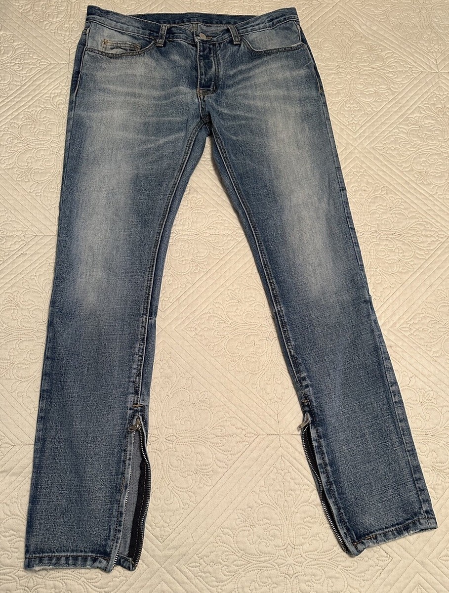 MNML::デニム:32[RESALE] MNML Men Jeans Blue Size 34 X 32 Distressed Fade Button Fly