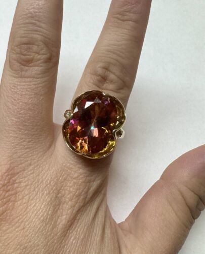 10k Yellow Gold 15ct Sunrise Topaz And .02ct Diamond Ring Sz 9.75 $1,700 - Picture 7 of 7