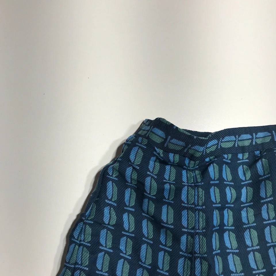 Tory Burch Blue Geometric Pattern Pleated Hem A-Line Wool Silk Blend Size 4 - Image 2 of 4