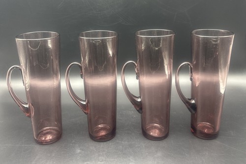 VTG CRANBERRY 8.5”Tall Slim Applied Handle Drinking Glasses Tumblers 24oz -4pc - Picture 3 of 6