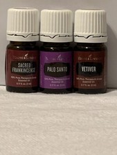 New Young Living Sacred Frankincense, Palo Santo, Vetiver 5ml Essential Oils
