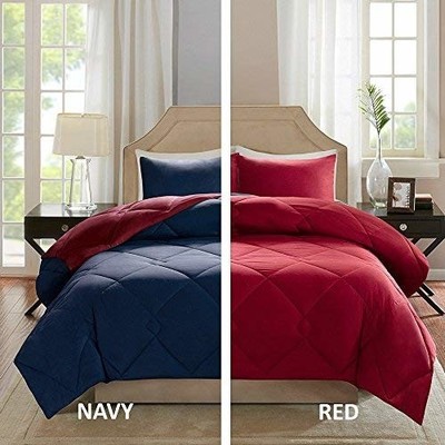 Red Navy Blue Reversible Goose Down Alternative Comforter 2 Set