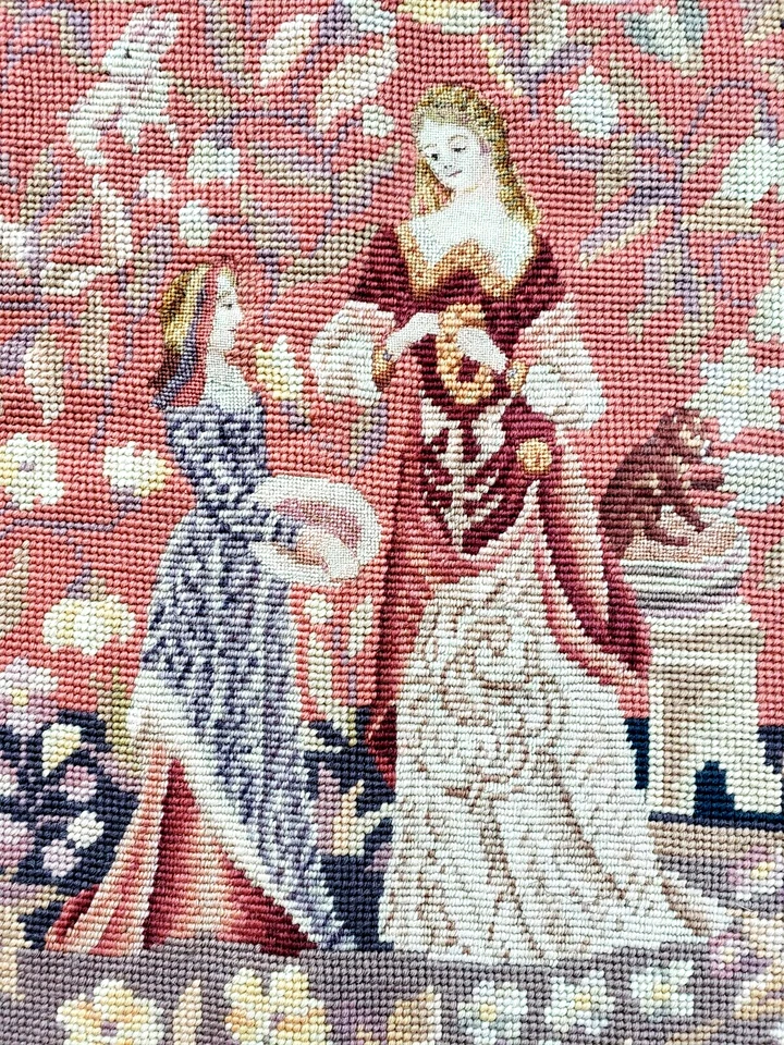 Colgante de pared grande antiguo acabado punta de aguja "La dama y el unicornio" Foto 4 de 4