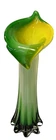 Vtg Murano Style Calla Lily Jack In the Pulpit Vase Green & Yellow Art Glass 12"