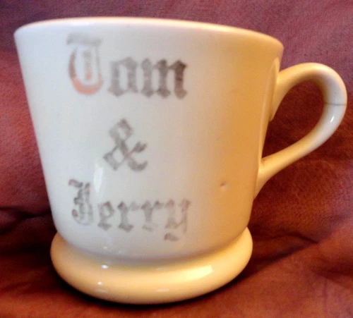 TOM & JERRY cup Hall's Made in USA antique Ivory gold trim 2 5/8 inches tall