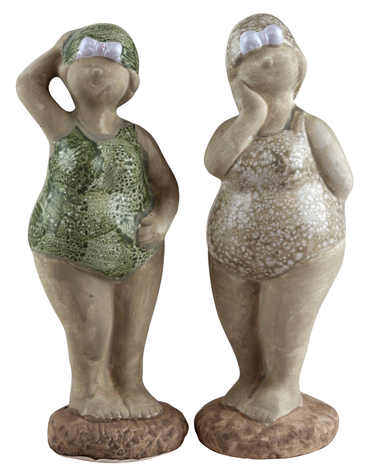 19cm Curvy Swim Lady Beach Dippers Novelty Ornaments - Green Grey - Set of 2