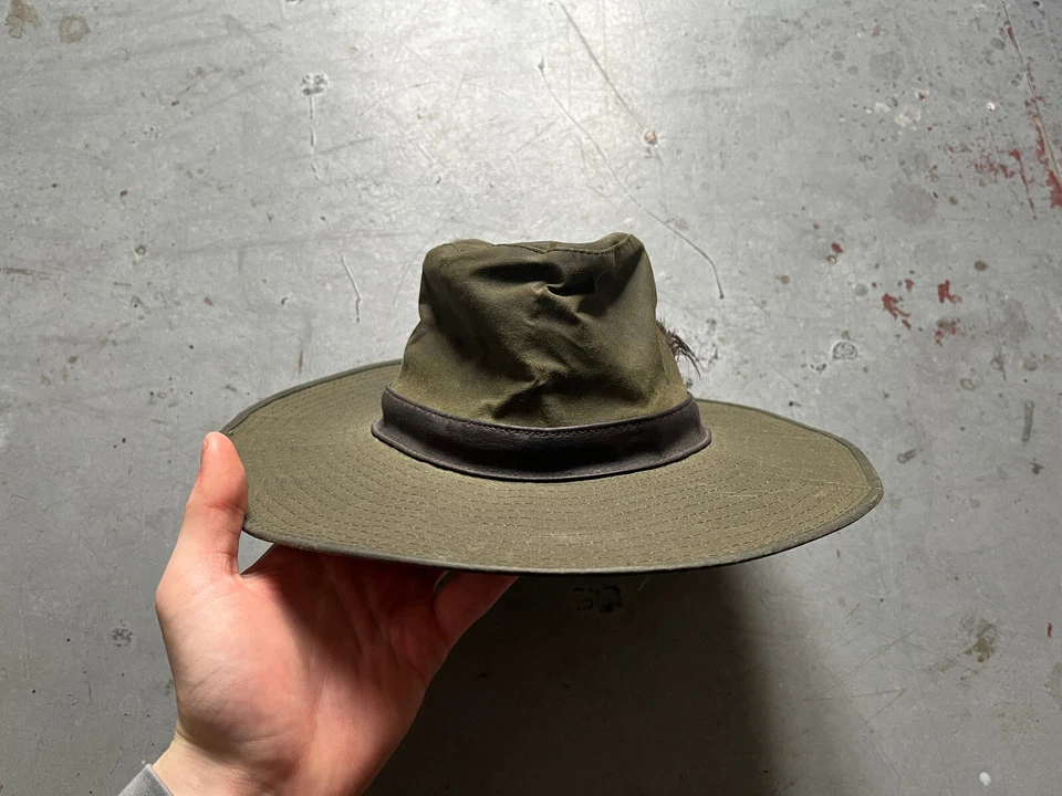 Vintage British Hunting Waxed Olive Green Fedora Hat Indiana Jones Style Small - Image 4 of 4