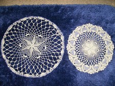 SET/2 CROCHETED DOILIES W/ PURPLE SEED BEADS WORKED IN STITCHES NEW MADE IN USA