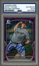 Grant Taylor SIGNED 2023 Bowman Chrome 1st Fuschia Lunar Refractor /199 Auto PSA