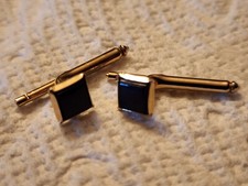 Vintage Square Black Onyx / Gold Shirt Studs, Set Of 2