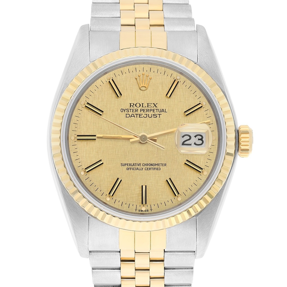 Rolex Datejust 36mm Two Tone Champagne Linen Dial Jubilee 16013