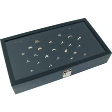 120 Ring Glass Top Display Black 8 Row Showcase Case