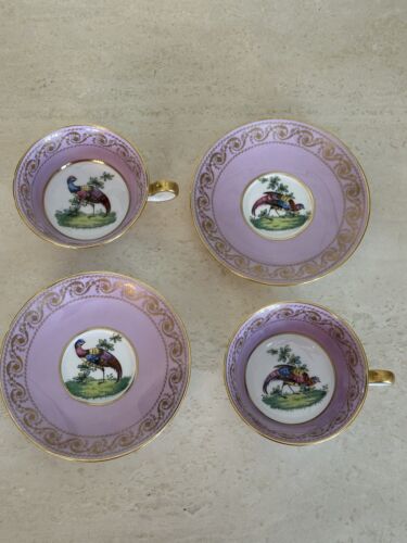 2 Gorgeous Copeland Spode Tea Cup & Saucer Sets Chelsea Birds Lilac & Gold - Picture 6 of 16