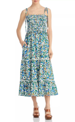 Lost And Wander Renoir's Terrace Printed Maxi Dress Green Blue Size L 4619