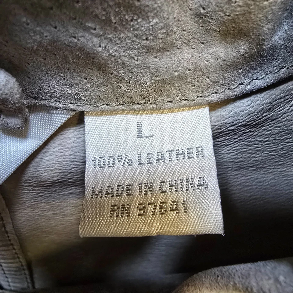 Top vintage Jill para mujer talla grande gris verde gamuza cuero botón manga larga Foto 4 de 4